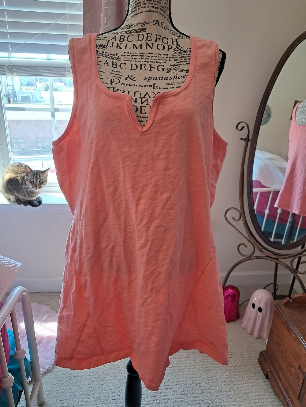 VS Pink Sleeveless Notch-Neck Tank Dress - Coral Pink XXL